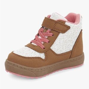 New OshKosh B'gosh Victoria Toddler Girls 12 Ankle Boots Brown Silver Pink